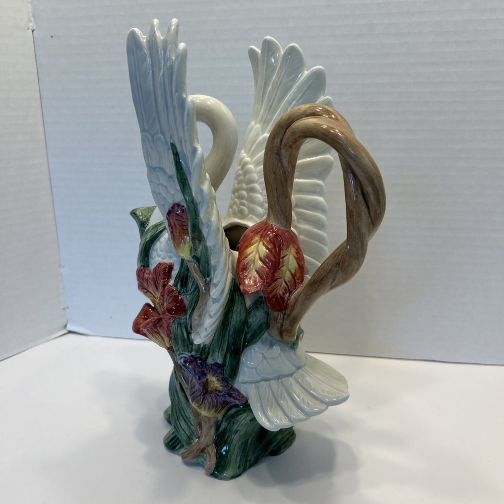 Fitz & Floyd Tulip Swan Pitcher/Carafe/Jug 1 Qt Vintage Hand Painted Ceramic - Picture 6 of 10